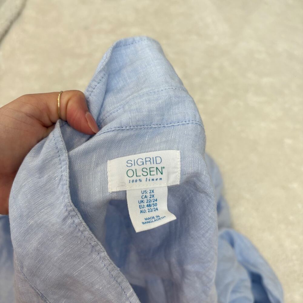 Sigrid Olsen Womens 2X Blue Roll Tab Sleeve Linen Beach Travel Resort Summer - Picture 6 of 6